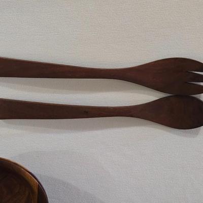 Burl Walnut Wood Salad Bowls and Utensils