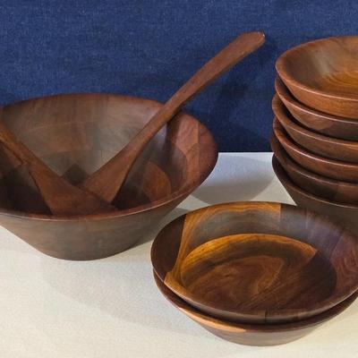 Burl Walnut Wood Salad Bowls and Utensils