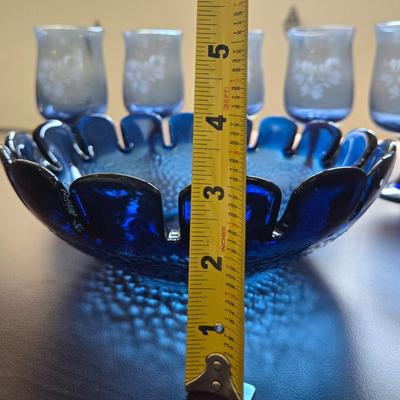 PFALTZGRAFF Wine Glasses and Blue Hobnail Bowl
