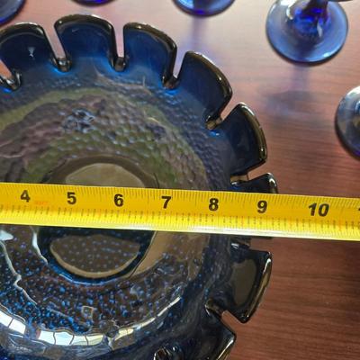 PFALTZGRAFF Wine Glasses and Blue Hobnail Bowl