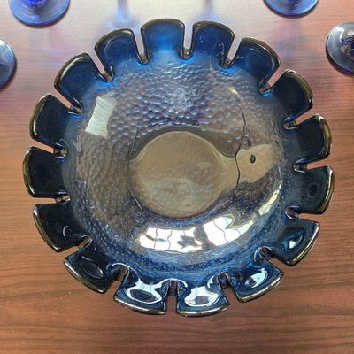 PFALTZGRAFF Wine Glasses and Blue Hobnail Bowl