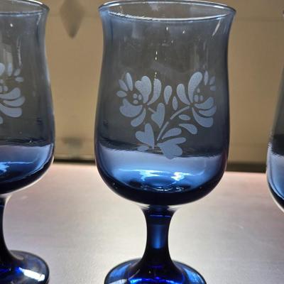 PFALTZGRAFF Wine Glasses and Blue Hobnail Bowl