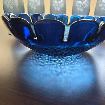 PFALTZGRAFF Wine Glasses and Blue Hobnail Bowl