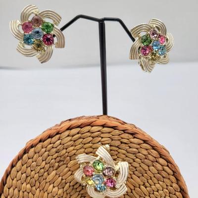 Vintage Sarah Coventry Pastel Clip Earrings & Pin Set