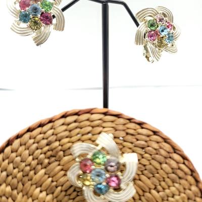 Vintage Sarah Coventry Pastel Clip Earrings & Pin Set