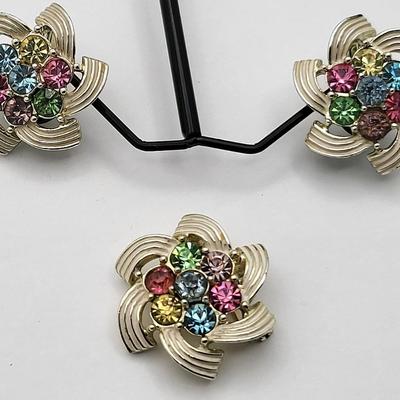 Vintage Sarah Coventry Pastel Clip Earrings & Pin Set