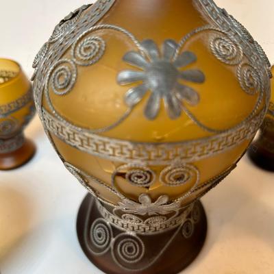 Lot 143. Vintage Satin Amber Glass Decanter Set