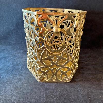 Lot 146. Heavy Metal Filigree Trash Bin