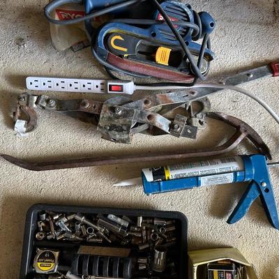 RYOBI BELT SANDER, COME ALONG, ASSORTMENT OF SOCKETS AND MORE