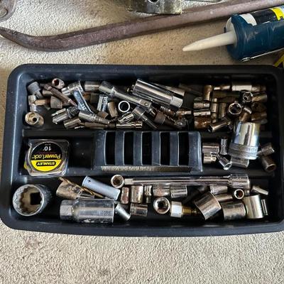 RYOBI BELT SANDER, COME ALONG, ASSORTMENT OF SOCKETS AND MORE