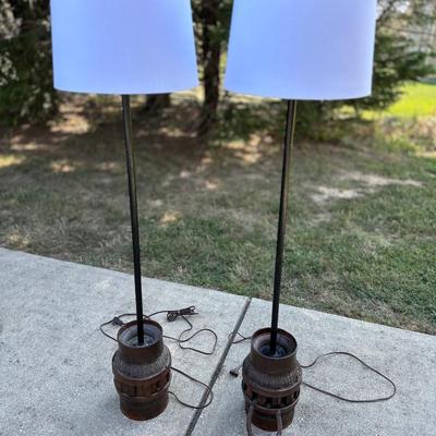 PAIR of Hand Made Rustic Wagon Wheel Hun Floor Lamps