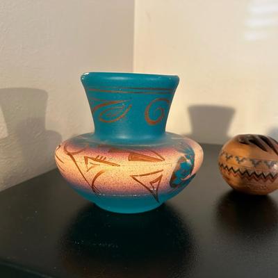 2 SIGNED NAVAJO CLAY POTS