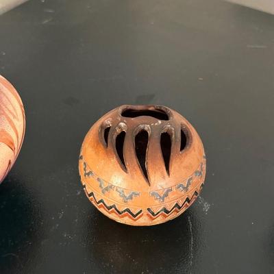 2 SIGNED NAVAJO CLAY POTS