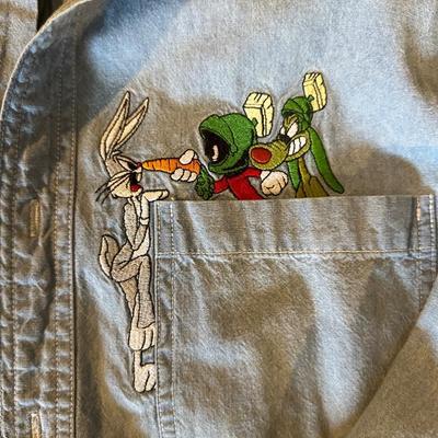 NEW LOONEY TUNES DENIM SHIRT (MED) AND NEW UNDERWEAR (SMALL)