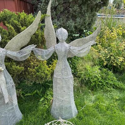 2 ANGEL YARD DECOR WITH LIT REINDEER AND SLEIGH