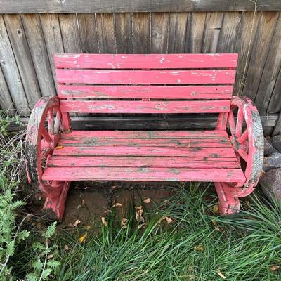 WAGON WHEEL WOODEN BENCH