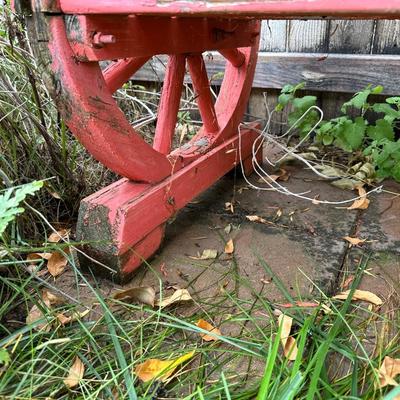 WAGON WHEEL WOODEN BENCH