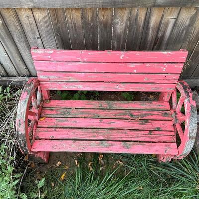 WAGON WHEEL WOODEN BENCH