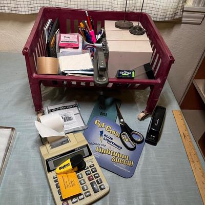 Lot 654 Bin of office supplies