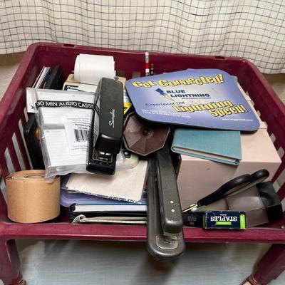 Lot 654 Bin of office supplies