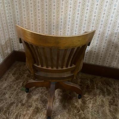 Vintage Wooden Desk Chair on Rollers