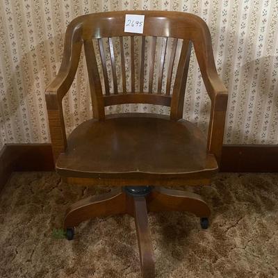 Vintage Wooden Desk Chair on Rollers