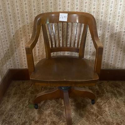 Vintage Wooden Desk Chair on Rollers