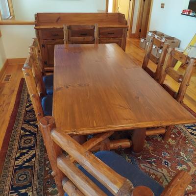 Custom Built Log Cabin Style Dining Table & Chairs by Lang Hornthal (DR-BBL)