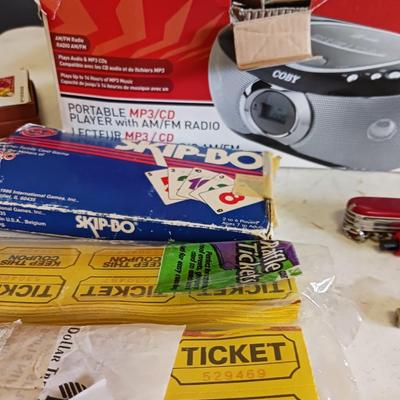 COBY MP3/CD PLAYER, POKER CHIPS, DECKS OF CARDS AND MORE