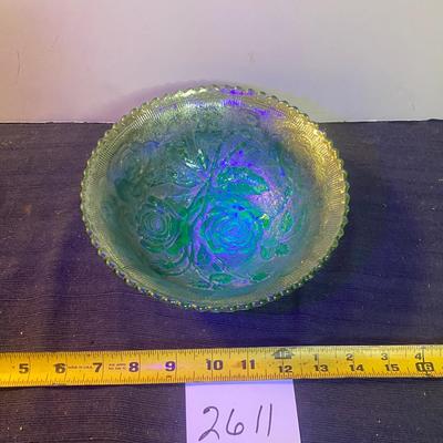 Vintage Carnival Green Emerald Glass Bowl