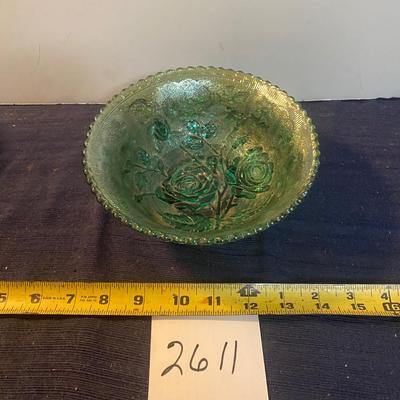 Vintage Carnival Green Emerald Glass Bowl