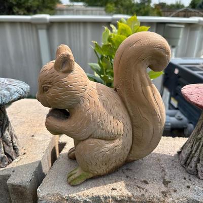 CONCRETE SQUIRREL AND 3 MUSHROOMS