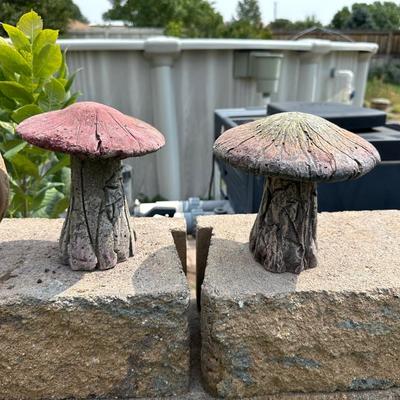 CONCRETE SQUIRREL AND 3 MUSHROOMS