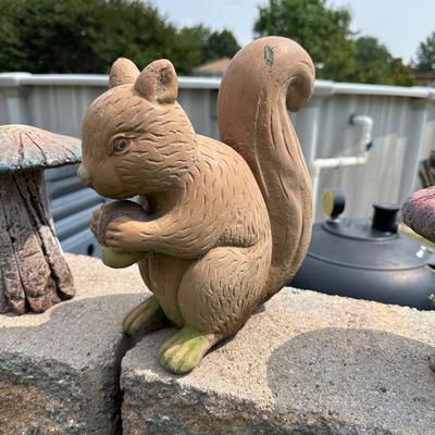 CONCRETE SQUIRREL AND 3 MUSHROOMS