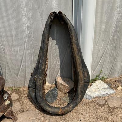 2 LEATHER HORSE COLLARS AND A WOOD STOVE