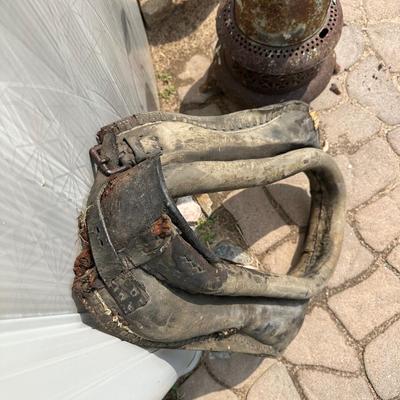 2 LEATHER HORSE COLLARS AND A WOOD STOVE