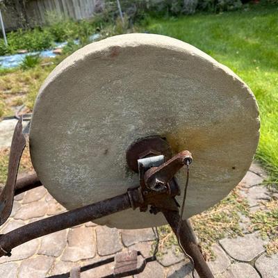 ANTIQUE PEDAL GRINDER WITH SEAT