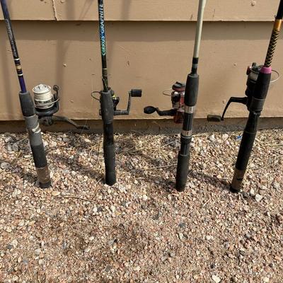 4 FISHING POLES WITH REELS