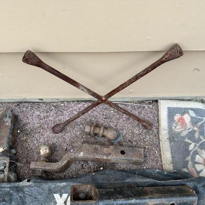4 POINT LUG WRENCH, ASSORTED HITCHES WITH HITCH BALLS