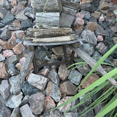 ANTIQUE CART/DOLLY AND A WAGON WHEEL