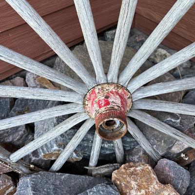 ANTIQUE CART/DOLLY AND A WAGON WHEEL