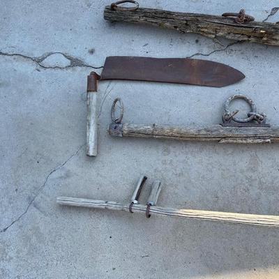 SCYTHE HAY SICKLE AND OTHER ANTIQUE HAND TOOLS