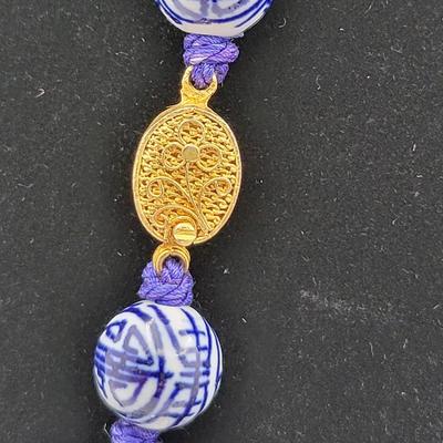 Vintage Blue & White Ceramic Bead Necklace