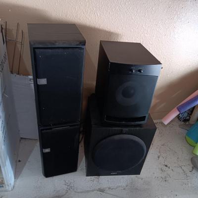 SONY SUBWOOFER, PAIR OF JBL AND 1 PSB SPEAKERS