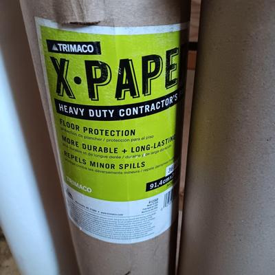 2 ROLLS OF HEAVY DUTY CONTRACTOR'S FLOOR PROTECTION PAPER AND A ROLL OF WHITE POSTER PAPER