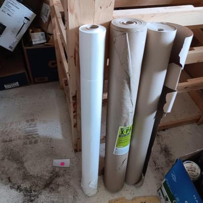 2 ROLLS OF HEAVY DUTY CONTRACTOR'S FLOOR PROTECTION PAPER AND A ROLL OF WHITE POSTER PAPER