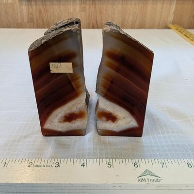Natural Brown Agate Geode Bookends