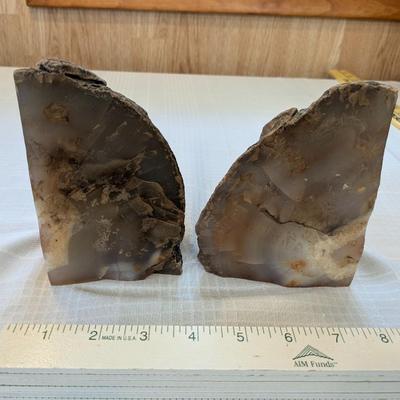 Natural Brown Agate Geode Bookends