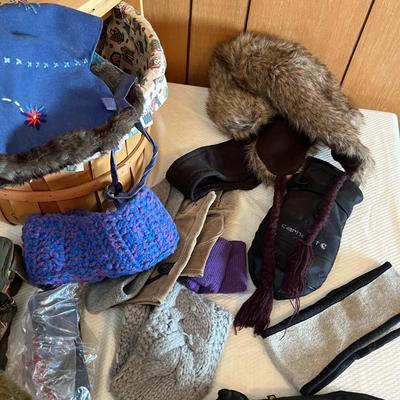 Lot 763 Basket of hats and gloves