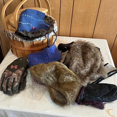 Lot 763 Basket of hats and gloves